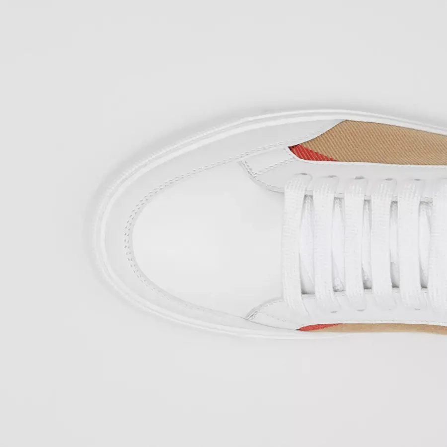 Giày Burberry House Check Leather Sneakers Optic White p80243261 - Ảnh 3