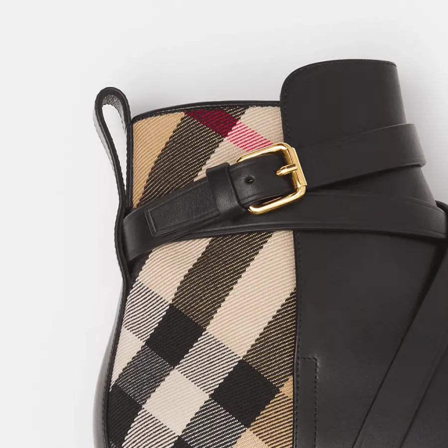 Giày Burberry House Check Leather Ankle Boots 'Black Beige' - Ảnh 3