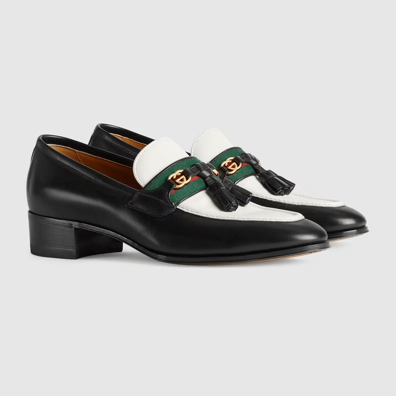 Giày Gucci Loafer With Web And Interlocking G White And Black Leather 674662-1W6B0-1170 - Ảnh 2