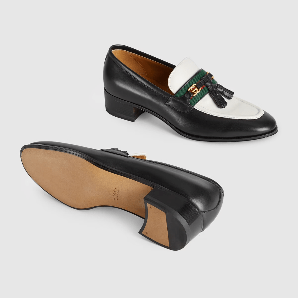 Giày Gucci Loafer With Web And Interlocking G White And Black Leather 674662-1W6B0-1170 - Ảnh 3