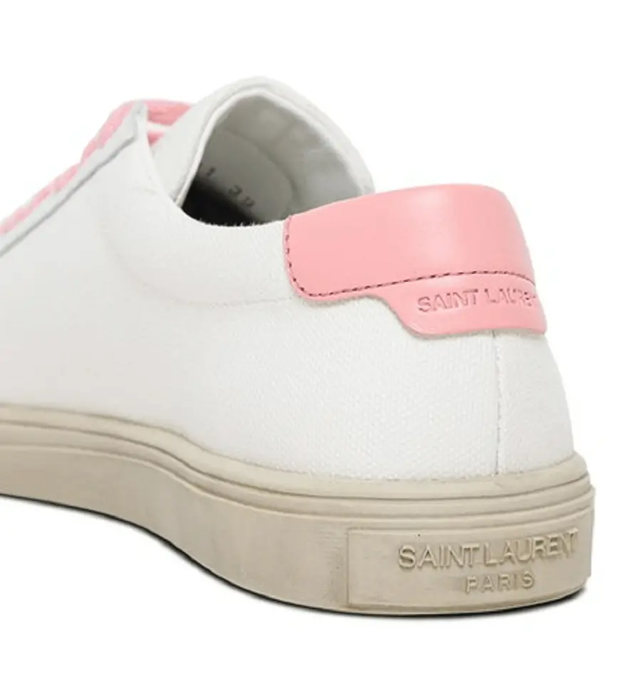 Giày Saint Laurent Andy Low White and Pink Fabric Sneakers 60683112N709035 - Ảnh 5