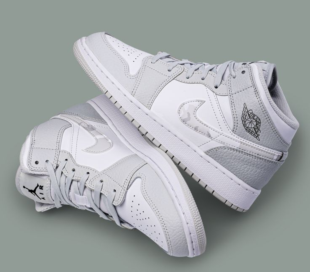 Giày Nike Air Jordan 1 Mid SE GS 'Swoosh Logo - Grey Camo' DD3235-100 - Ảnh 3