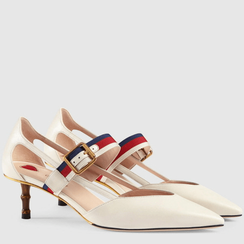 Giày Gucci Wmns White Leather Slub Heel 460114-CQXS0-9082 - Ảnh 2