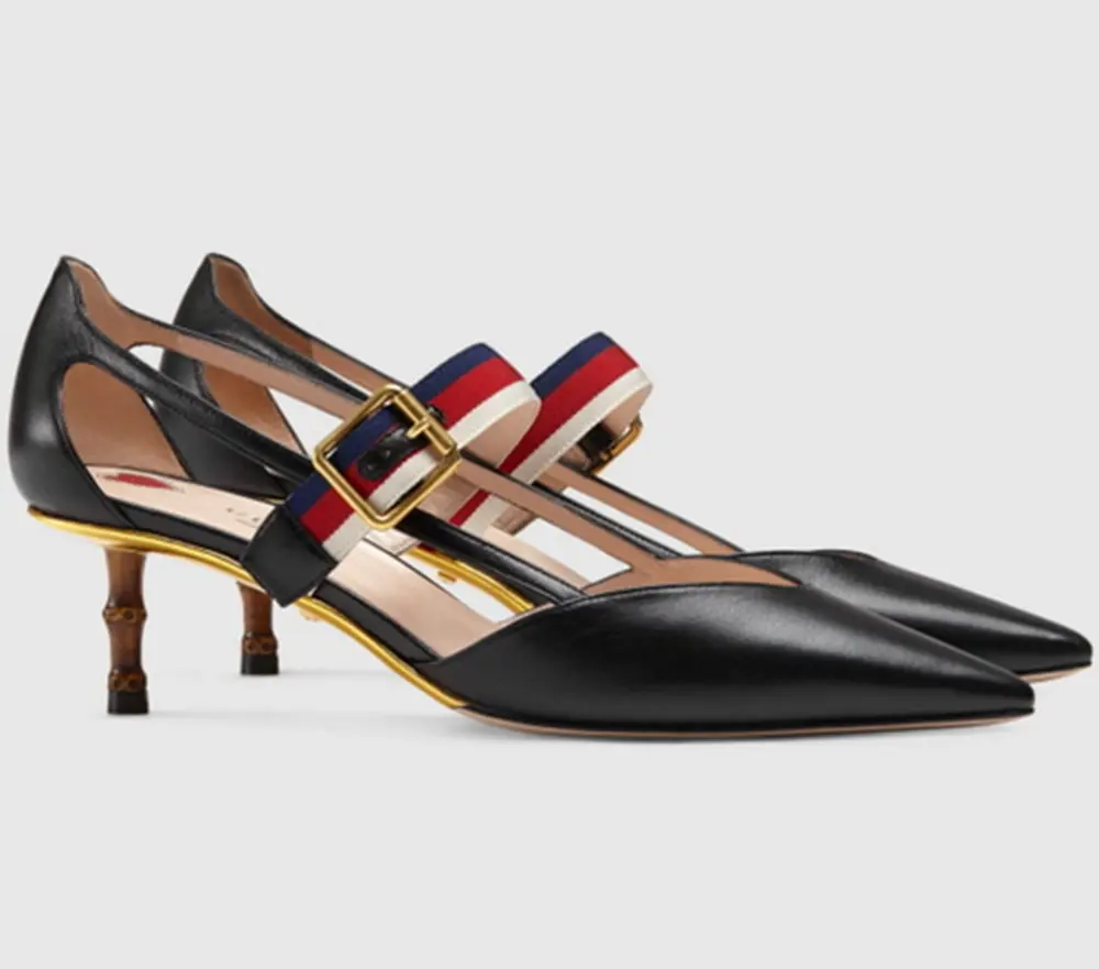 Alternative view of Giày Gucci Wmns Black Leather Slub High Heel 460114-CQXS0-1183