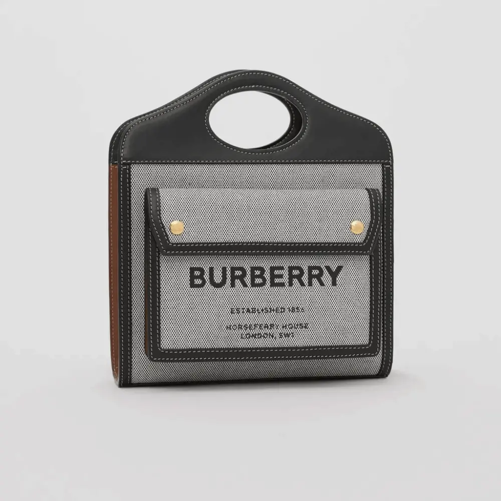 Túi Burberry Mini Tri-tone Cotton Canvas Leather Pocket 'Black' 8039363 - Ảnh 3