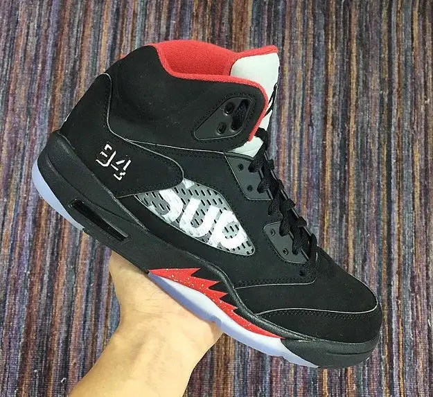 Giày Supreme x Nike Air Jordan 5 Retro 'Black' 824371-001 - Ảnh 4