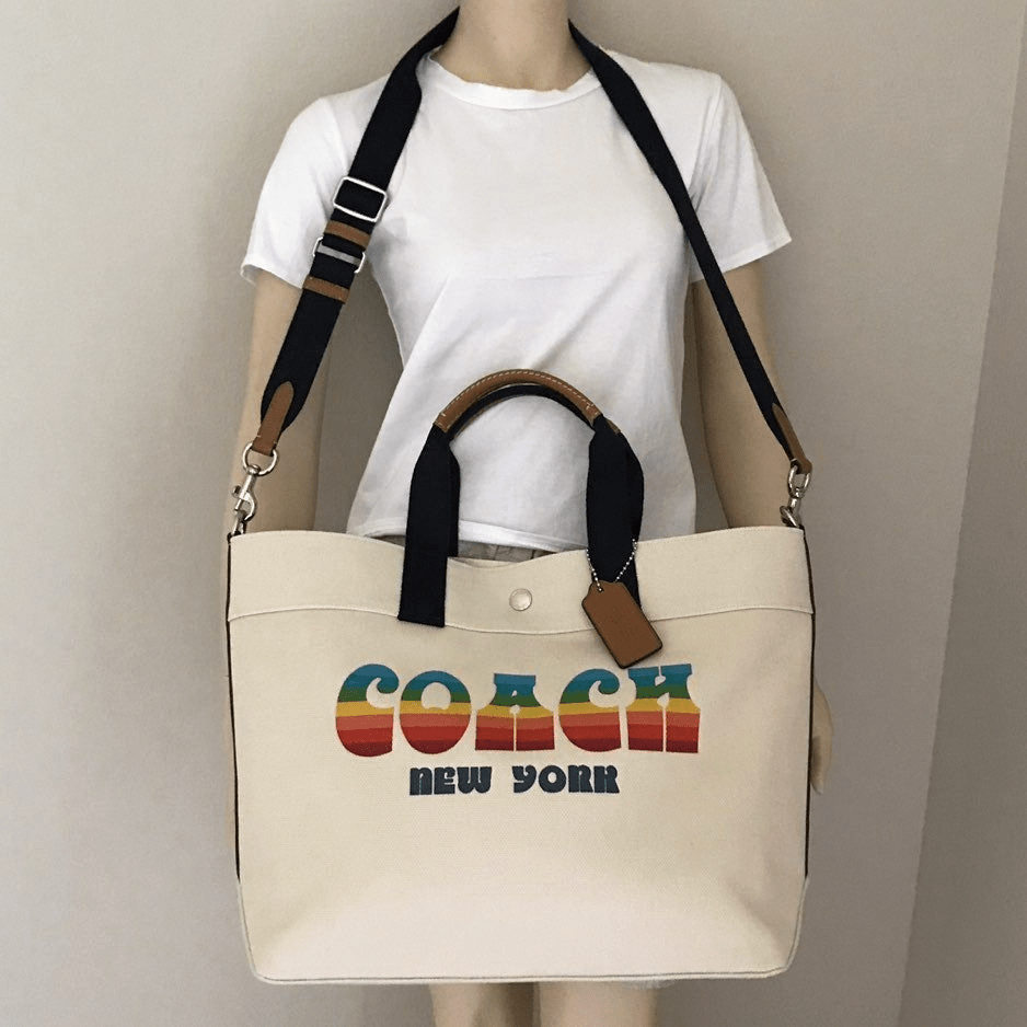 Túi Coach Extra Large Canvas Rainbow Tote Bag Chalk Coach F72848 - Ảnh 2