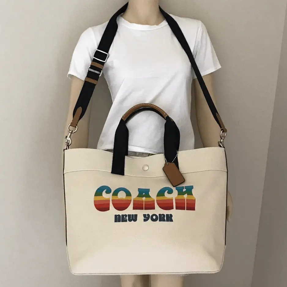 Alternative view of Túi Coach Extra Large Canvas Rainbow Tote Bag Chalk Coach F72848