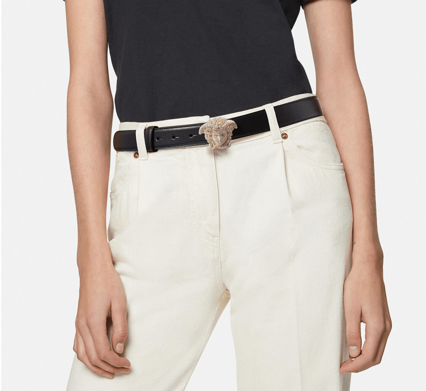 Thắt Lưng Versace La Medusa Crystal Leather Belt Black DCDD442-1A01051-1B00V - Ảnh 3