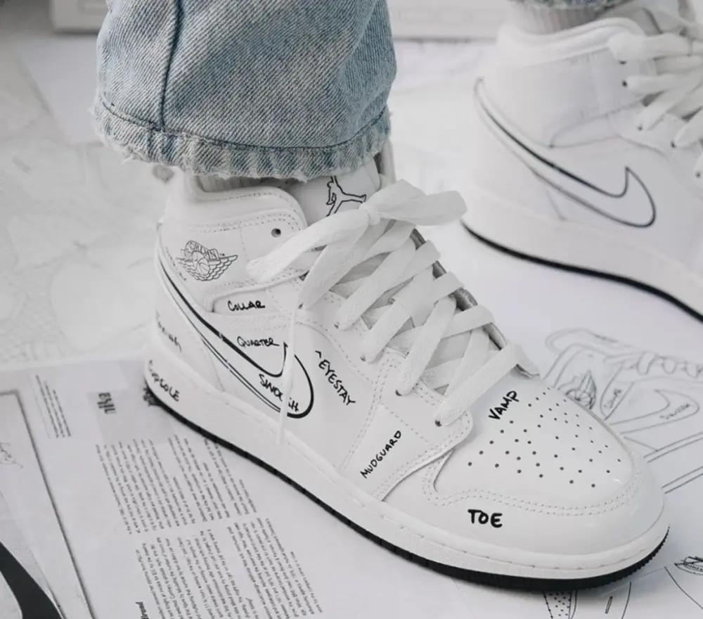 Giày Nike Air Jordan 1 Mid GS ‘Schematic’ DQ1864-100 - Ảnh 6