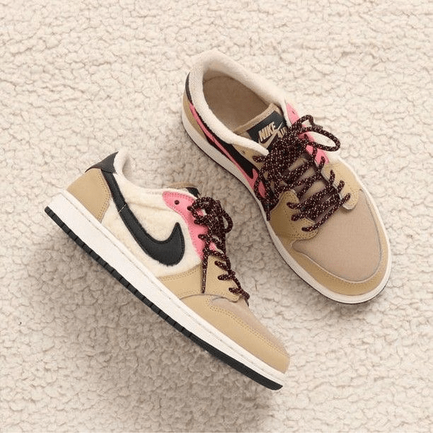 Giày Nike Wmns Air Jordan 1 Retro Low Fleece 'Parachute Beige' AQ0828-200 - Ảnh 3