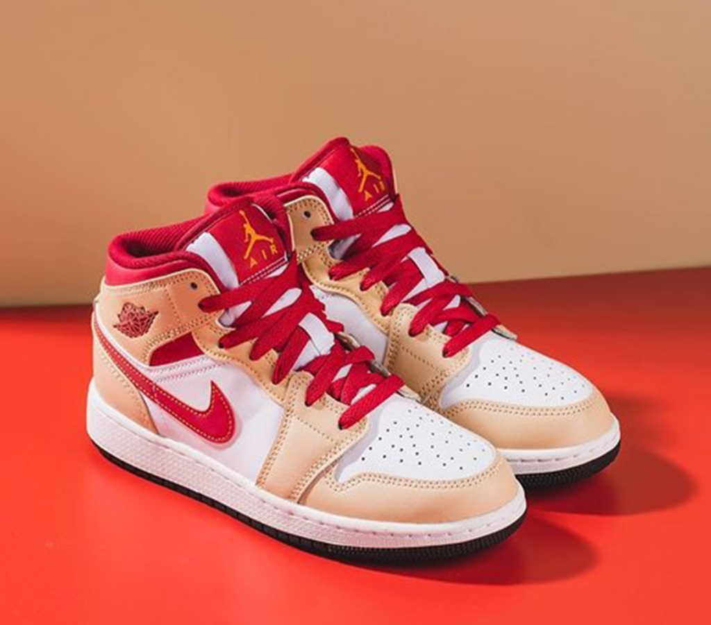 Giày Nike Jordan 1 Mid 'Light Curry Cardinal' 554725-201 - Ảnh 5