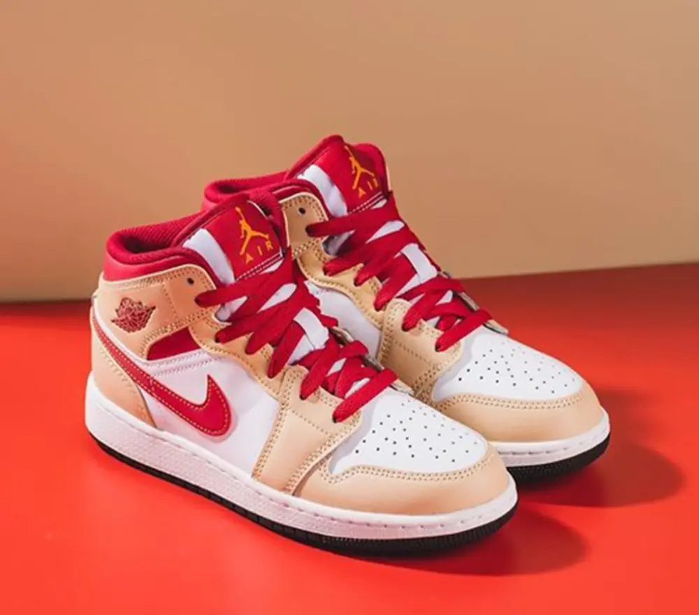 Giày Nike Jordan 1 Mid 'Light Curry Cardinal' 554725-201 - Ảnh 5