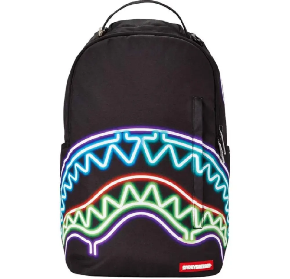 Balo Sprayground Neon Line Printed Shark Black Back Pack B07TXLK65R