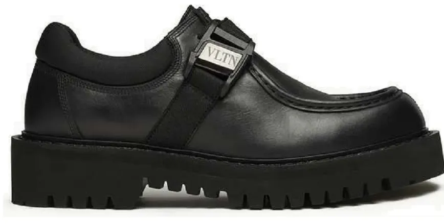 Giày Valentino Calfskin Derby VLTN Buckle Black UY0S0D89YBH0NO