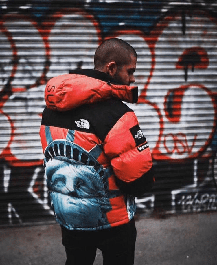 Áo Supreme TNF Liberty Statue Nuptse Jacket 'Red' - Ảnh 3