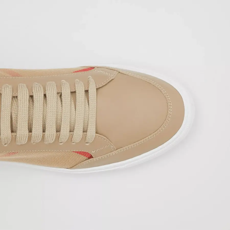 Alternative view of Giày Burberry House Check Cotton Sneakers Tan p80243301