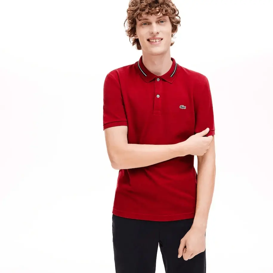 Áo Lacoste Polo Striped Accents Cotton Pique Bordeaux PH8522-00-Z1Q - Ảnh 3
