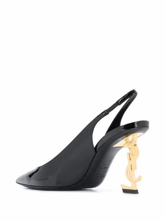 Giày Saint Laurent Opyum Slingback Pumps Patent Leather Gold-Tone Heel 6301080NPKK1000 - Ảnh 5