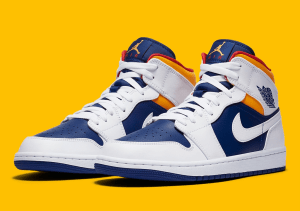 Alternative view of Giày Nike Air Jordan 1 Mid 'White Deep Royal Blue' 554724-131