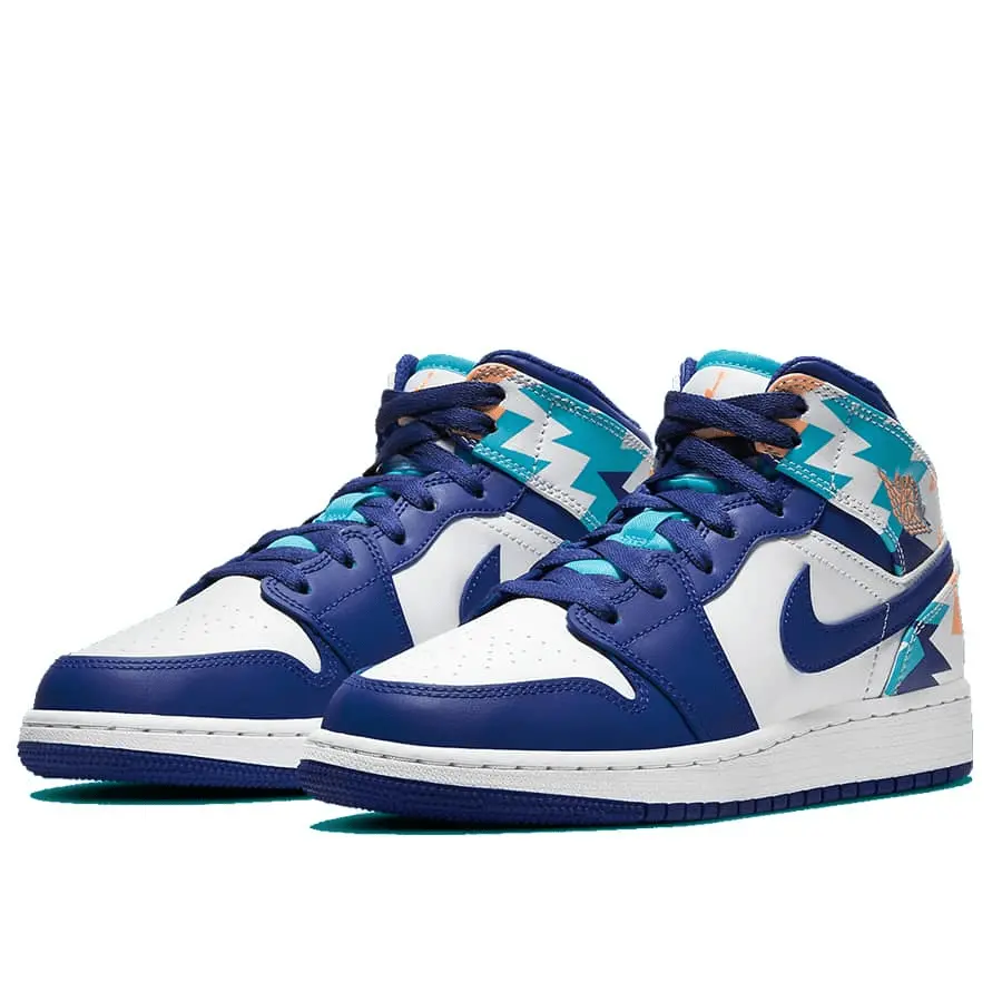 Alternative view of Giày Nike Air Jordan 1 Mid GS 'Geometric Pint' 555112-105