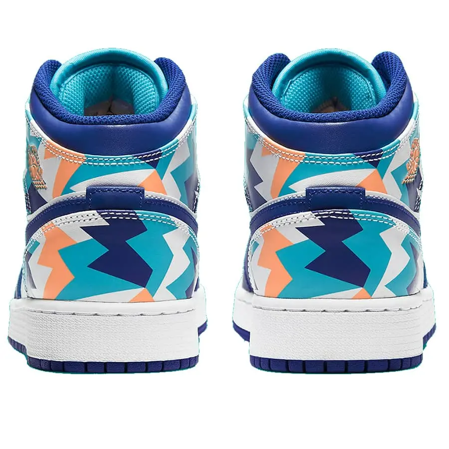 Giày Nike Air Jordan 1 Mid GS 'Geometric Pint' 555112-105 - Ảnh 4