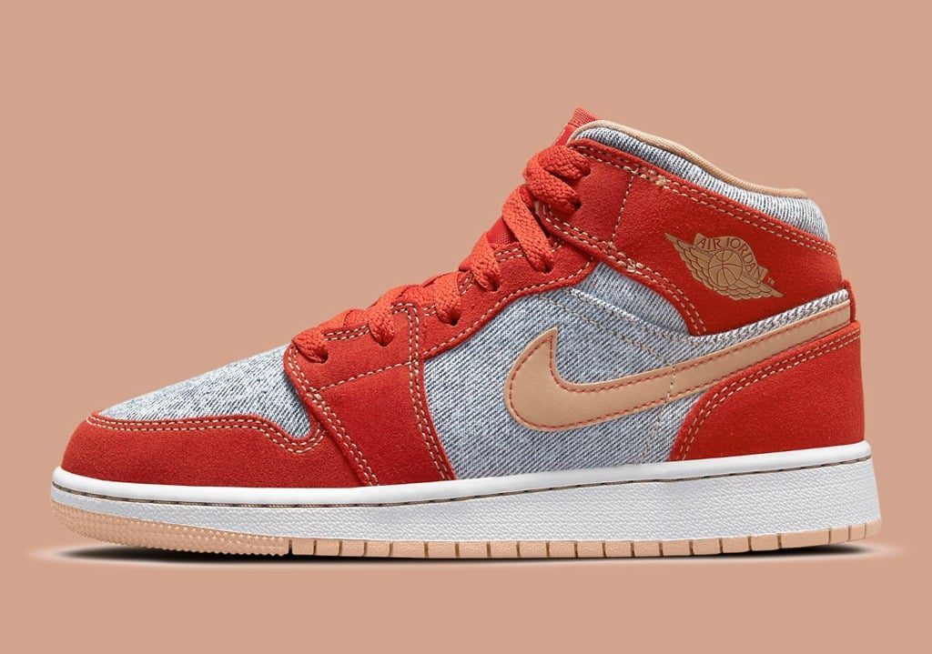Giày Nike Air Jordan 1 Mid SE GS 'Denim Red' DM4384-600 - Ảnh 5