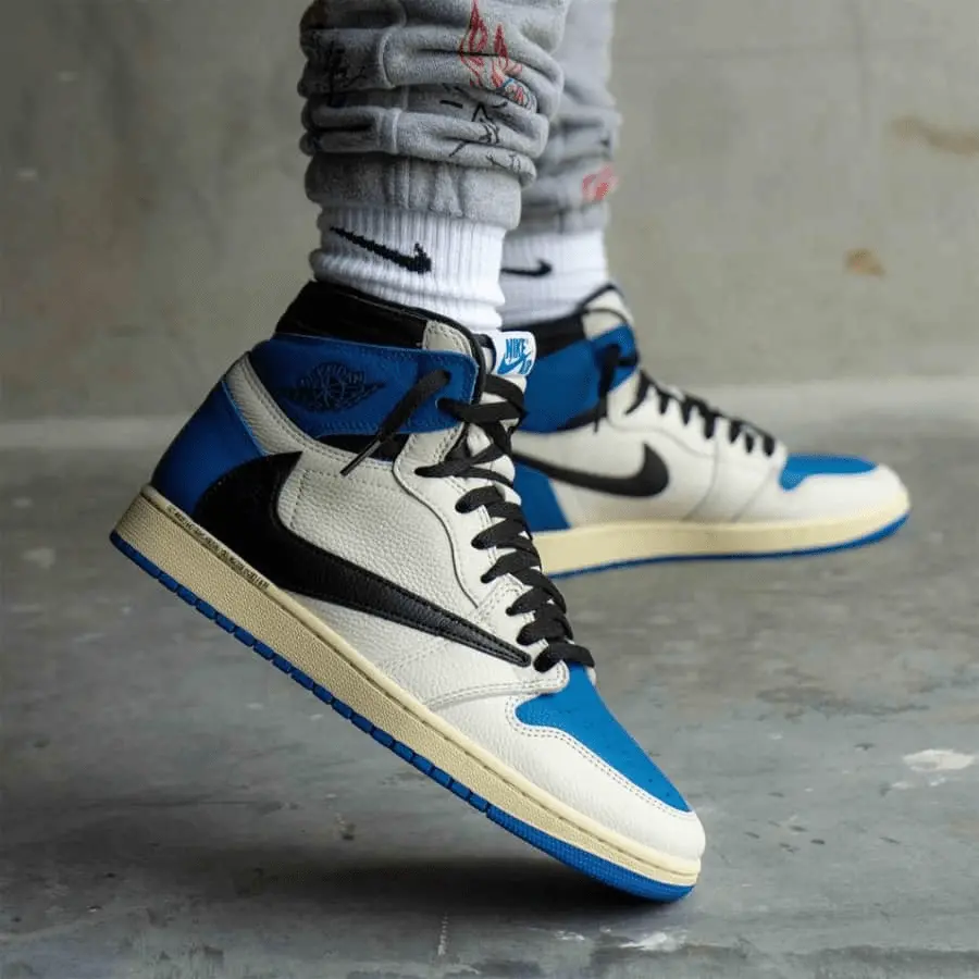 Giày Nike Fragment Design x Travis Scott x Air Jordan 1 Retro High 'Military Blue' DH3227-105 - Ảnh 4