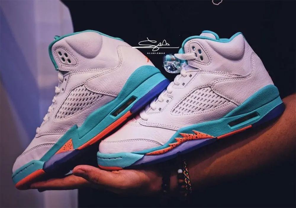 Alternative view of Giày Nike Air Jordan 5 Retro 'Light Aqua' 440892-100