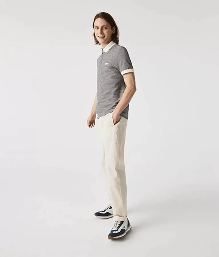 Áo Lacoste Linen Blend Striped Polo Grey PH9729-51G - Ảnh 4