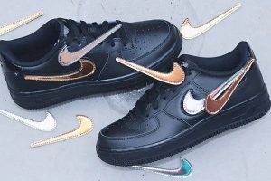 Alternative view of Giày Nike Air Force 1 Black Metallic Gold Removable Swoosh Pack
