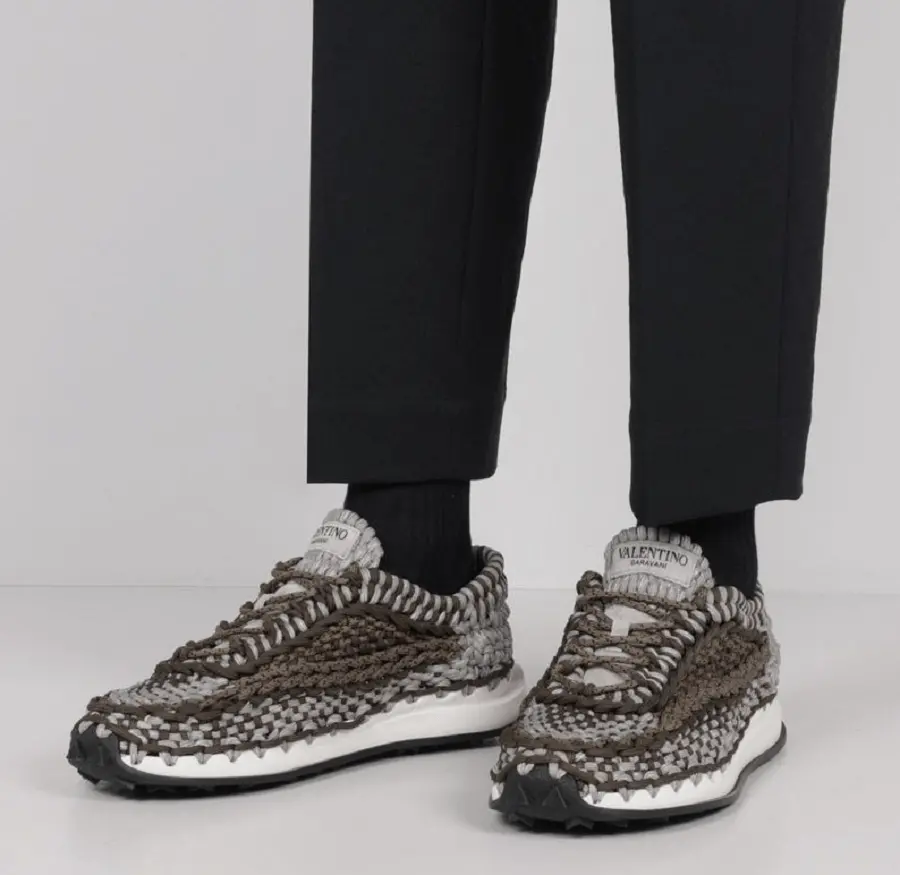 Giày Valentino Garavani Crochet Woven Fabric Sneakers WY2S0E41ZXBY08 - Ảnh 4