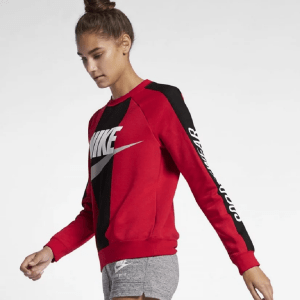 Alternative view of Áo Nike Womans Fleece Crew Sweat Shirt Red Black AV5927-657