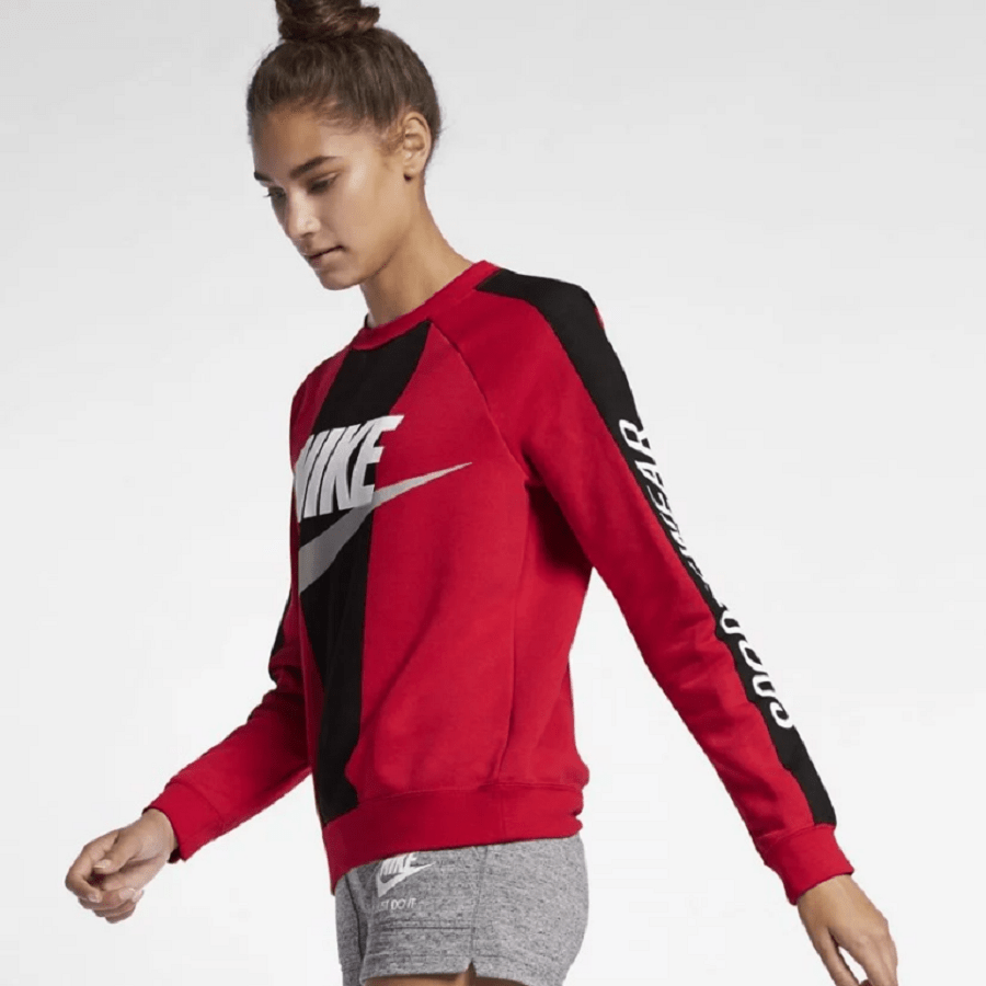 Áo Nike Womans Fleece Crew Sweat Shirt Red Black AV5927-657 - Ảnh 2
