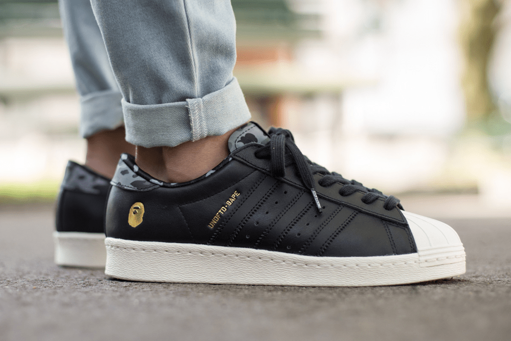Giày Adidas Undefeated x A Bathing Ape x Superstars 80v 'Black' B34291 - Ảnh 6