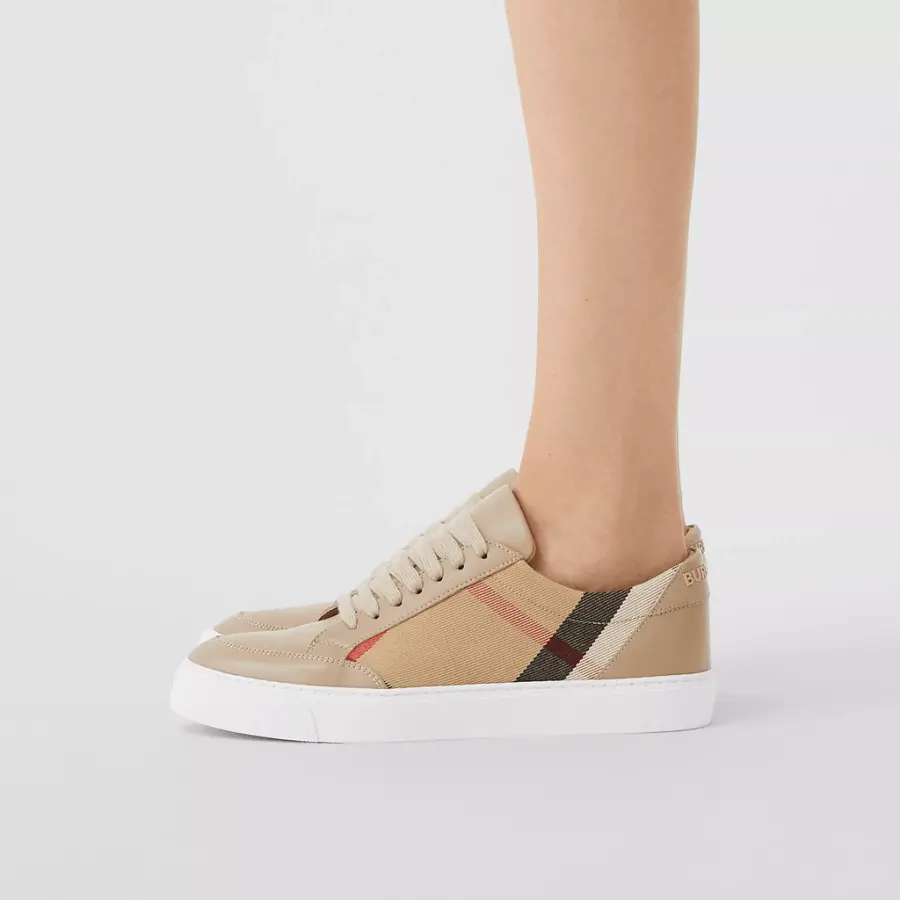 Alternative view of Giày Burberry House Check Cotton And Leather 'Tan' 80243301