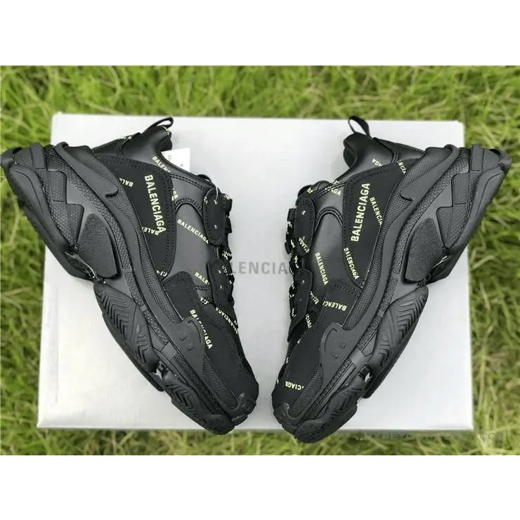 Giày Balenciaga Triple S Sneaker Allover Logo Black Fluo Yellow 536737 W2FA1 1070 - Ảnh 5