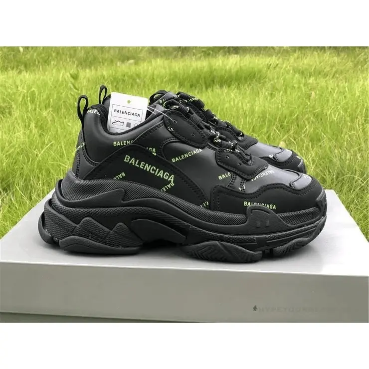 Giày Balenciaga Triple S Sneaker Allover Logo Black Fluo Yellow 536737 W2FA1 1070 - Ảnh 4