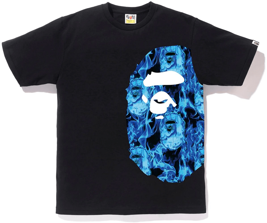 Áo Bape Flame Side Big Ape Head Tee Black Blue