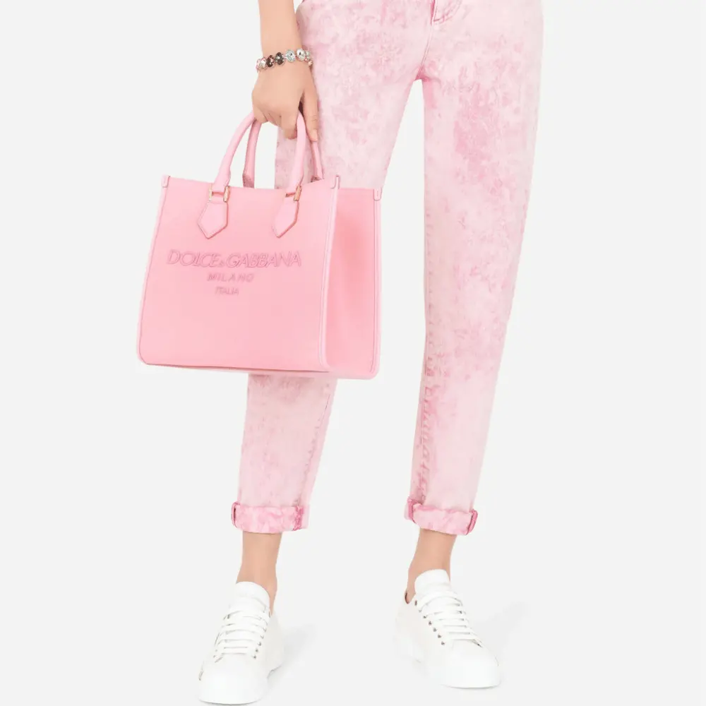 Alternative view of Túi Dolce & Gabbana Canvas Shopper With Embroidered Logo 'Pink' BB2012AY4058I439