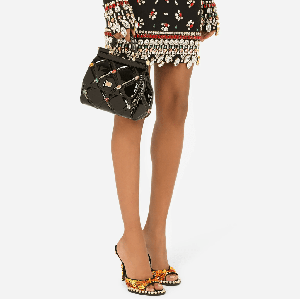 Túi Dolce & Gabbana Small Patent Leather Sicily Bag With Rhinestones BB6003AY0408S574 - Ảnh 2