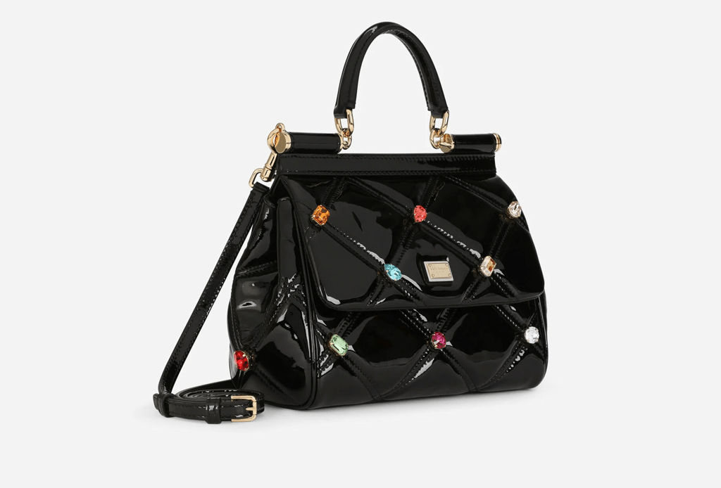 Túi Dolce & Gabbana Small Patent Leather Sicily Bag With Rhinestones BB6003AY0408S574 - Ảnh 3