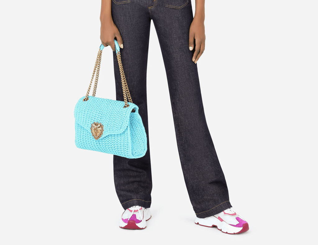 Túi Dolce & Gabbana Large Knit Devotion Shoulder Bag Azure BB6949AQ15180603 - Ảnh 2