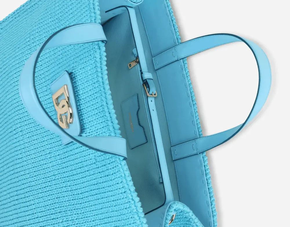 Túi Dolce & Gabbana Knit Large Beatrice Shopper Azure BB6953AQ42780603 - Ảnh 5