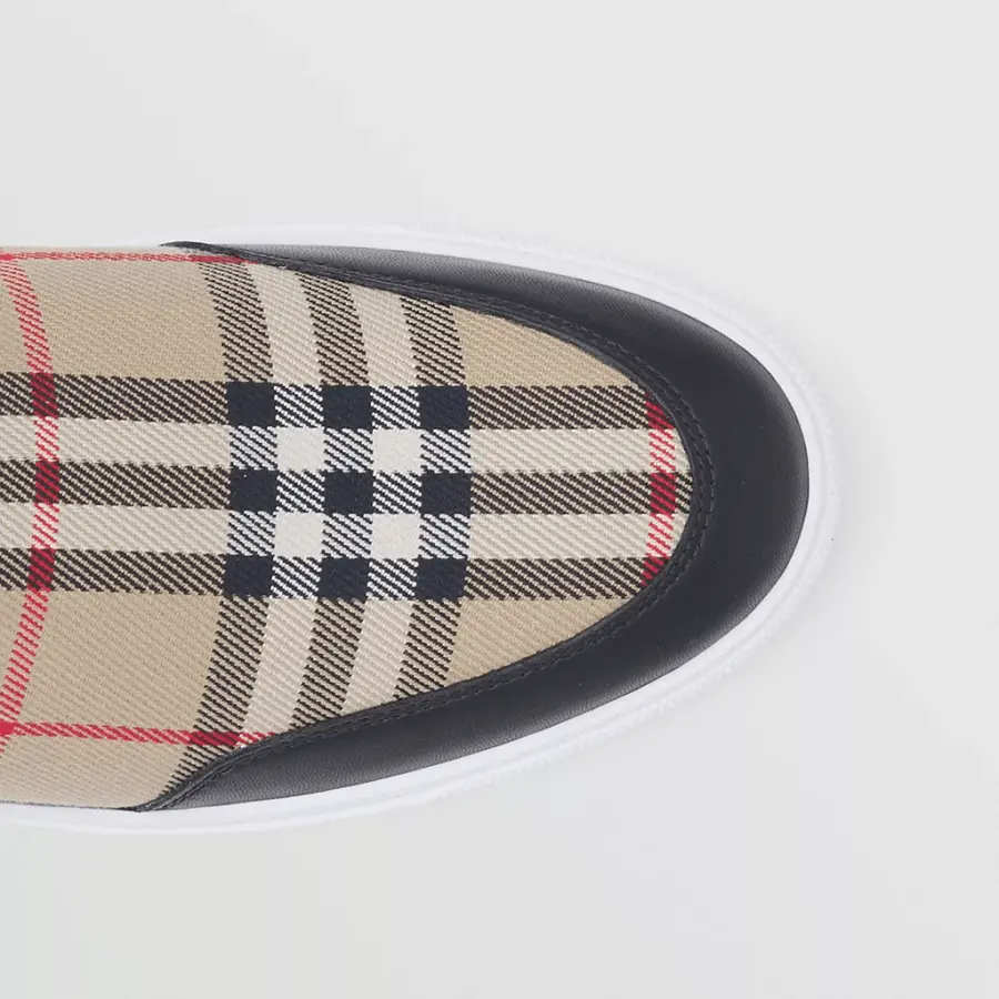 Giày Burberry Leather Vintage Check Slip-on 'Black Beige'80432131 - Ảnh 3