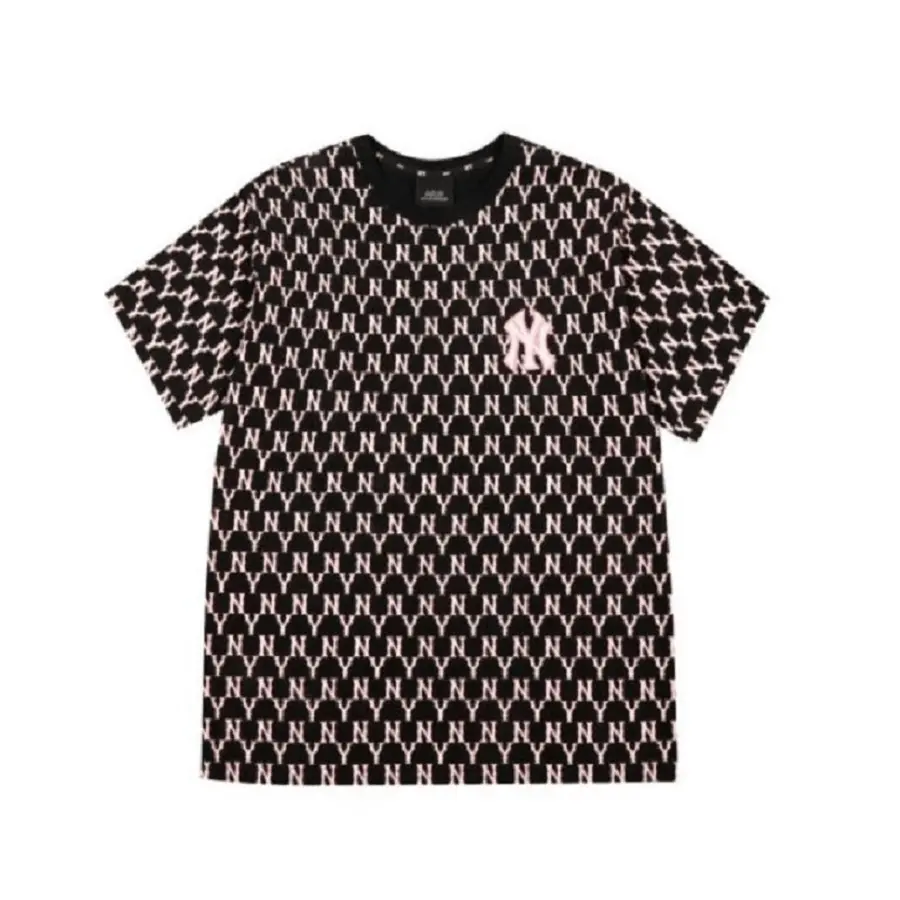 Áo MLB Monogram All Over Over Fit Short Sleeve Black Pink 31TSM1131-50X
