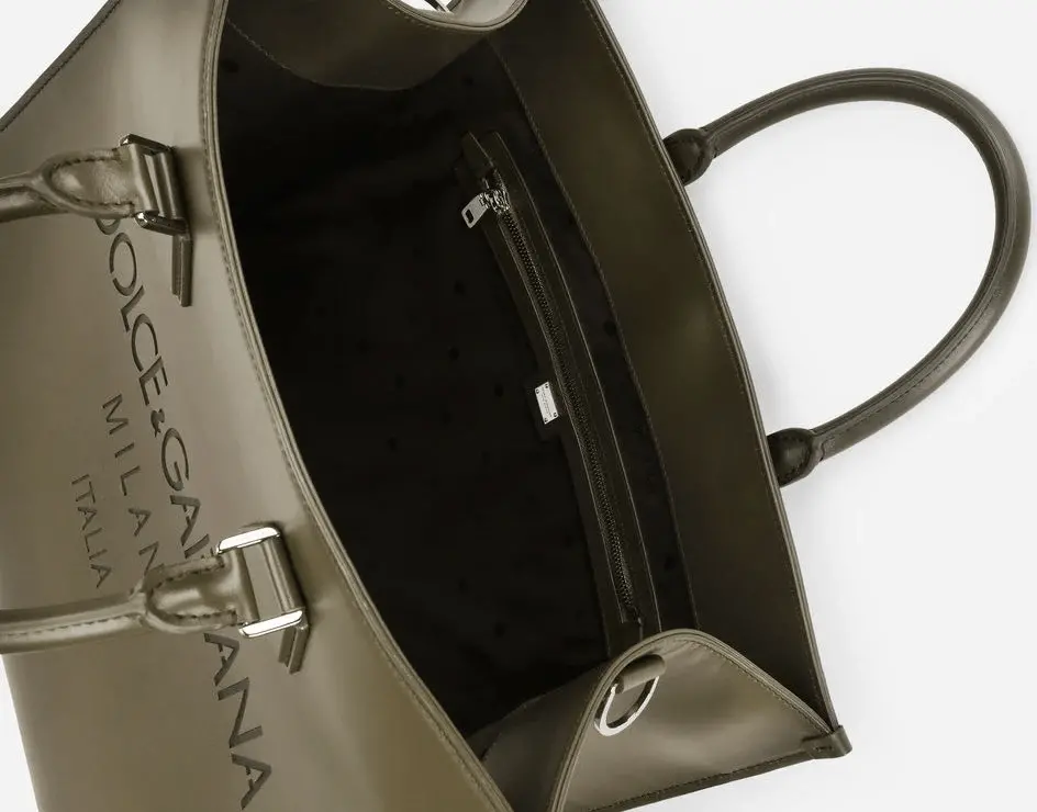 Túi Dolce & Gabbana Large Calfskin Shopper With Logo Green BM1796AS73880506 - Ảnh 5