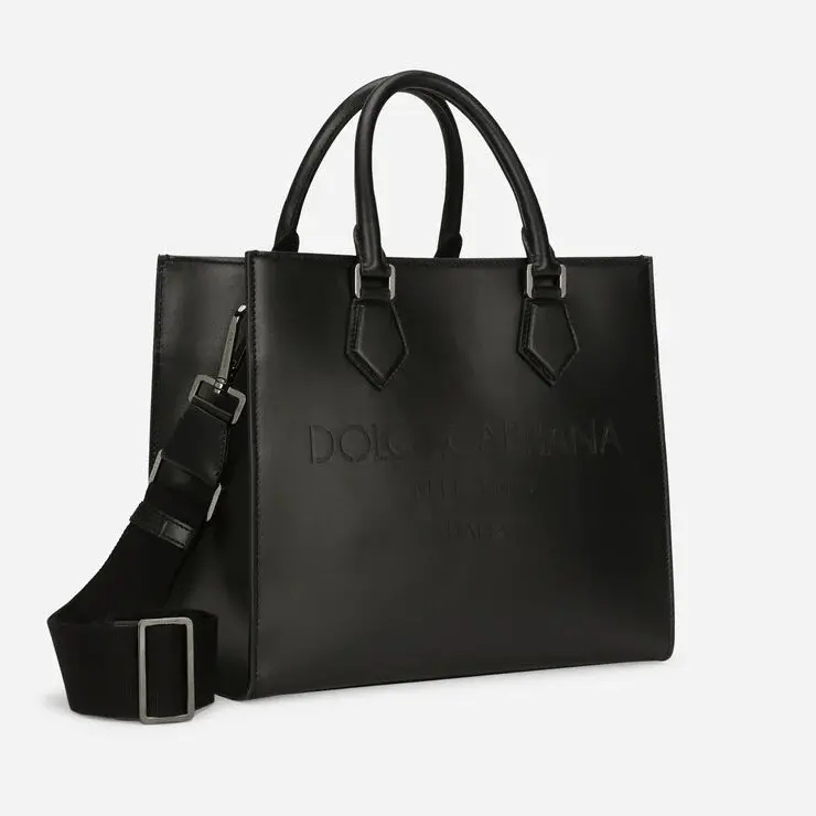 Túi Dolce & Gabbana Calfskin Edge Shopper With Logo Black BM2012AS73880999 - Ảnh 3