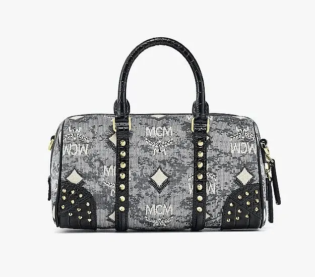 Túi MCM Boston Bag in Studded Vintage Monogram Jacquard MWBCSTQ01EG001 - Ảnh 3