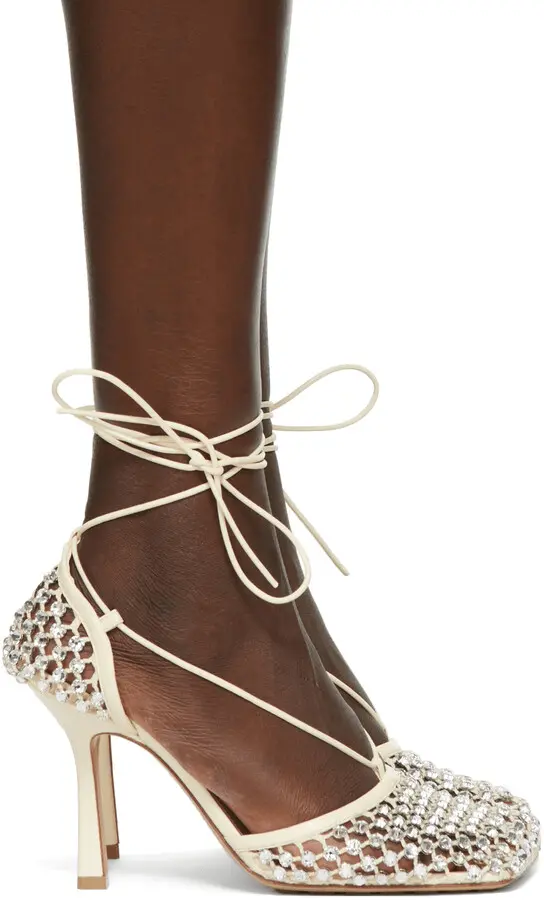 Giày Cao Gót Bottega Veneta Lace-Up Sandal 'Toile' 667206V0GU19215 - Ảnh 4